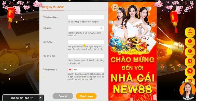 Các thao tác đăng ký cá cược bóng đá New88